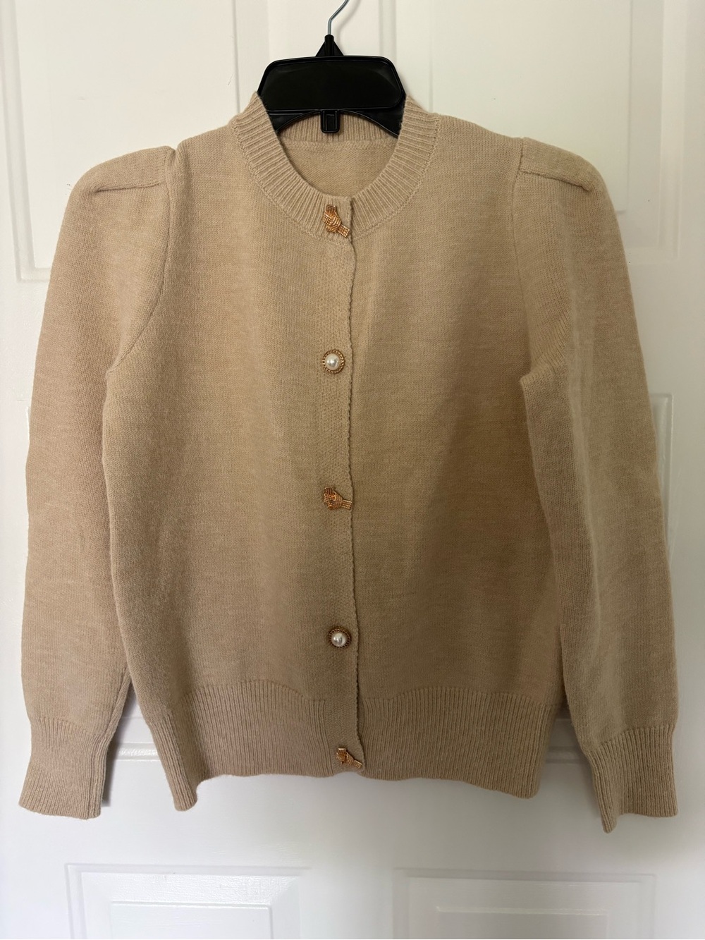 SHEIN Neutral Pearl-Button Knit Cardigan